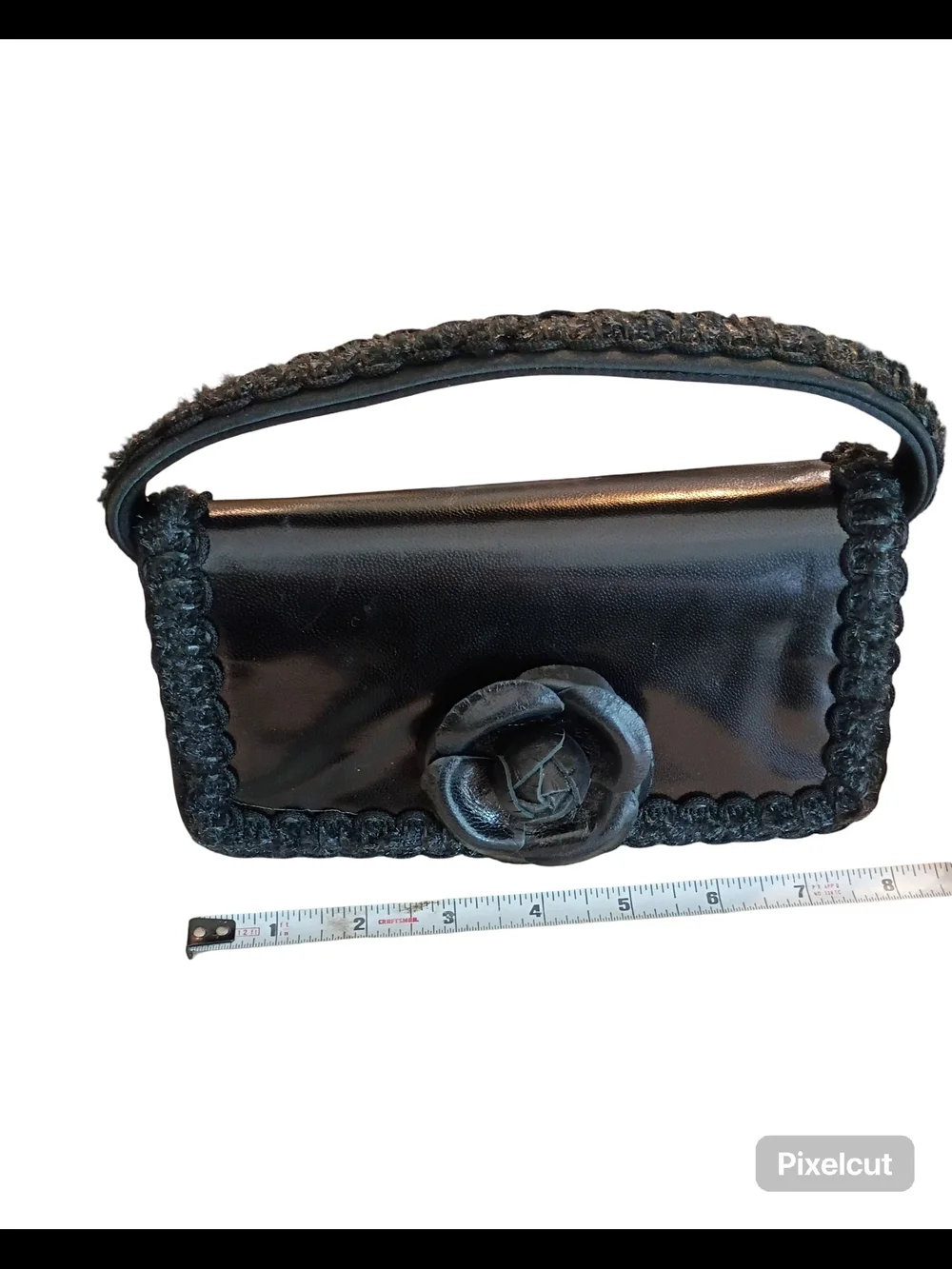 vintage Lorren Bell small black rose floral Evening Bag purse